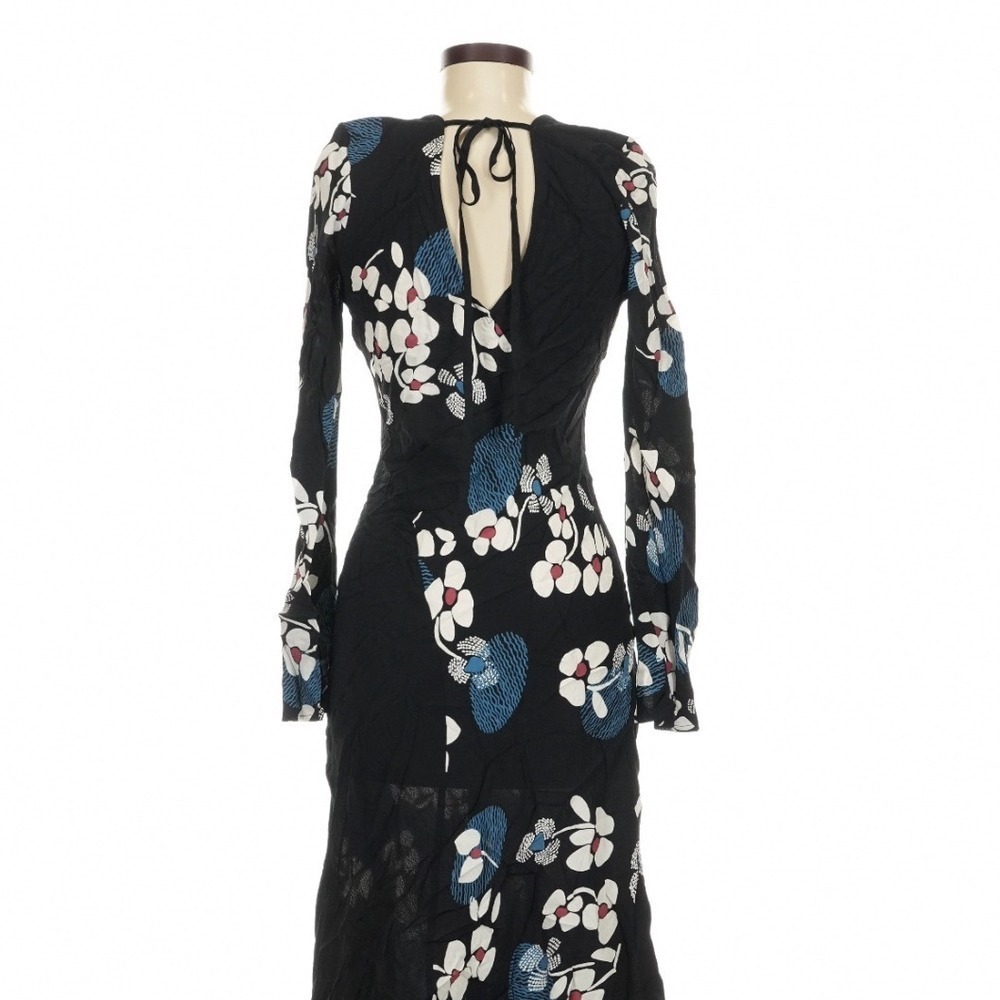 Mint Velvet Black Floral Midi Dress Size 6 Romantic Boho Wedding Guest - Picture 8 of 11